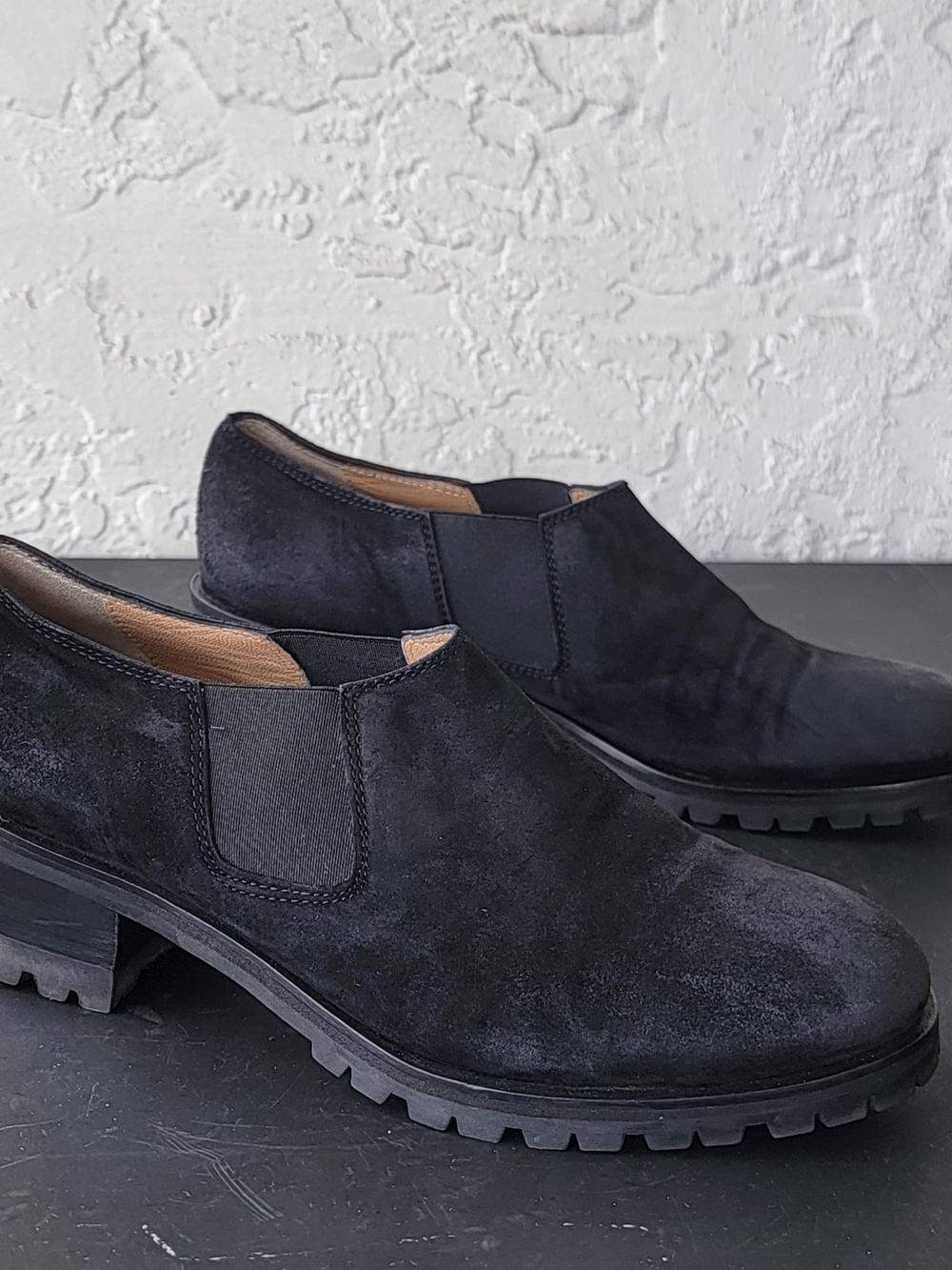 Womens 7 (38) Italian Black Suede Chelsea Boots Lug Sole Boho Retro Y2K